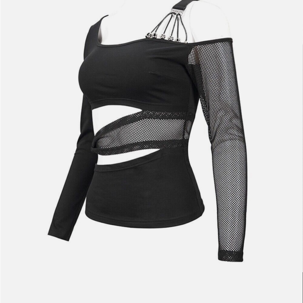 NWT Dolls kill Black Mesh Cutout Long Sleeve Top